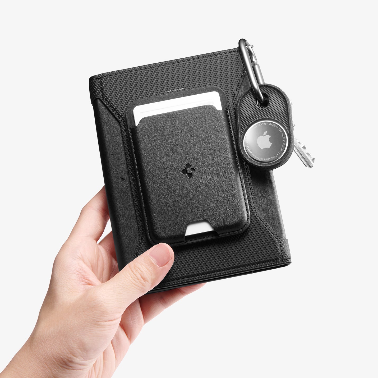 AFA11344 - Passport Holder | KD502 Black showing the front and airtag