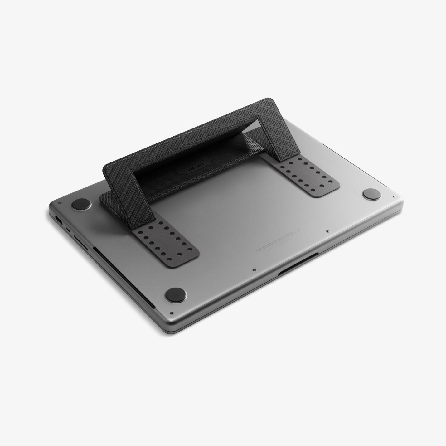 AMP10401 - Slim Fold Laptop Stand | LD201-S1 showing the stand propped up attached to a laptop