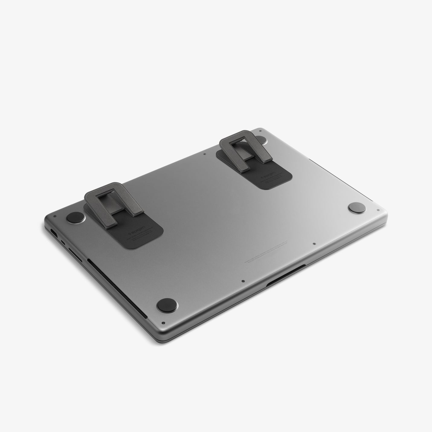 AMP10402 - Slim Fold Laptop Stand | LD201-S2 showing the stand attached to bottom of a laptop propped up