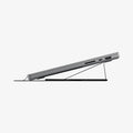 AMP11117 - Slim Fold Laptop Stand | Non-Adhesive | Black LD201-S8 showing side view of Macbook laptop closed propped up at low angle