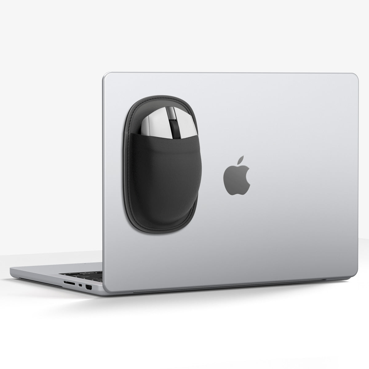 APP11227 - Laptop/Tablet Mouse Holder | LD220 in Black showing front with a mouse and a laptop.