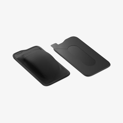 APP11228 - SSD/HDD Holder | LD221 in Black showing front fabric texture view and rear adhesive panel with oval cutout displayed in dual angled render