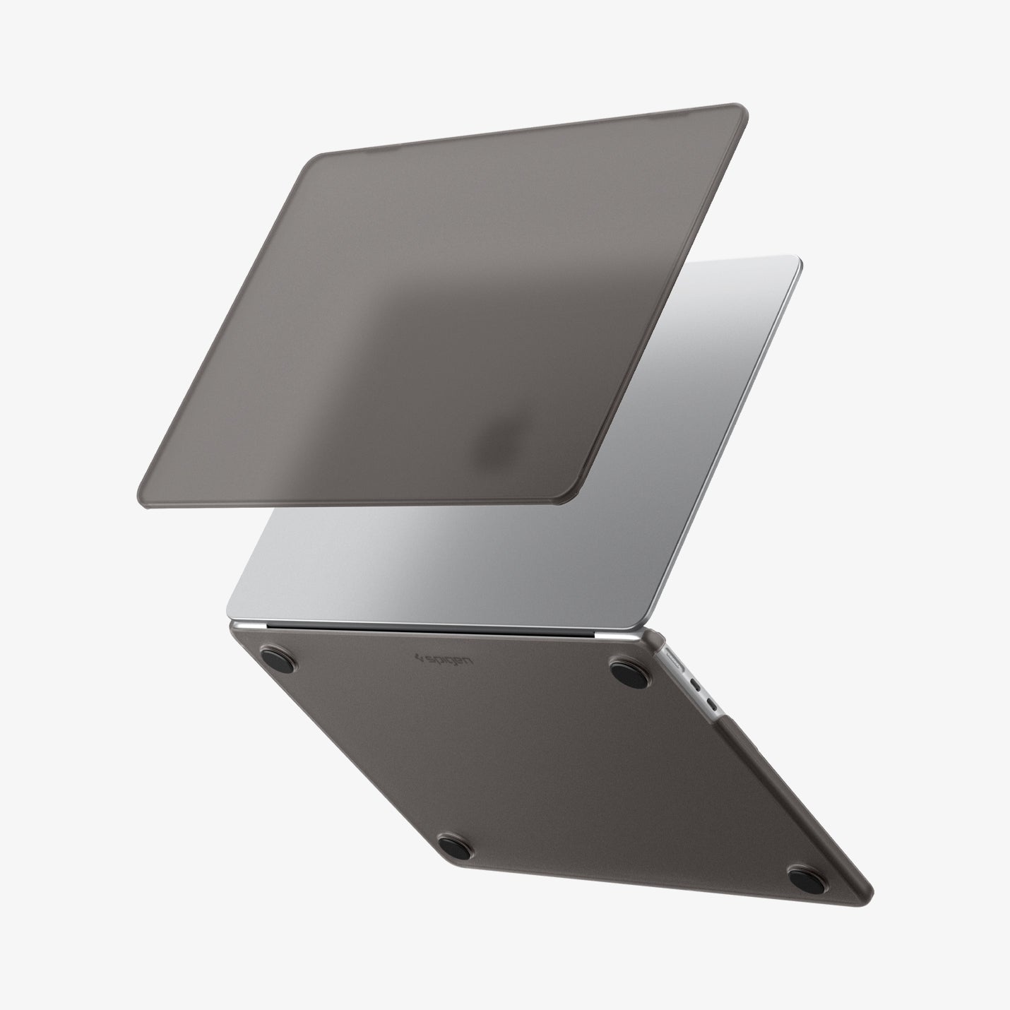 ACS11531 - MacBook Pro 13-inch Air Skin in Frost Black showing the top shell of the Frost Black case lifting away from the MacBook to illustrate the two-piece snap-on design