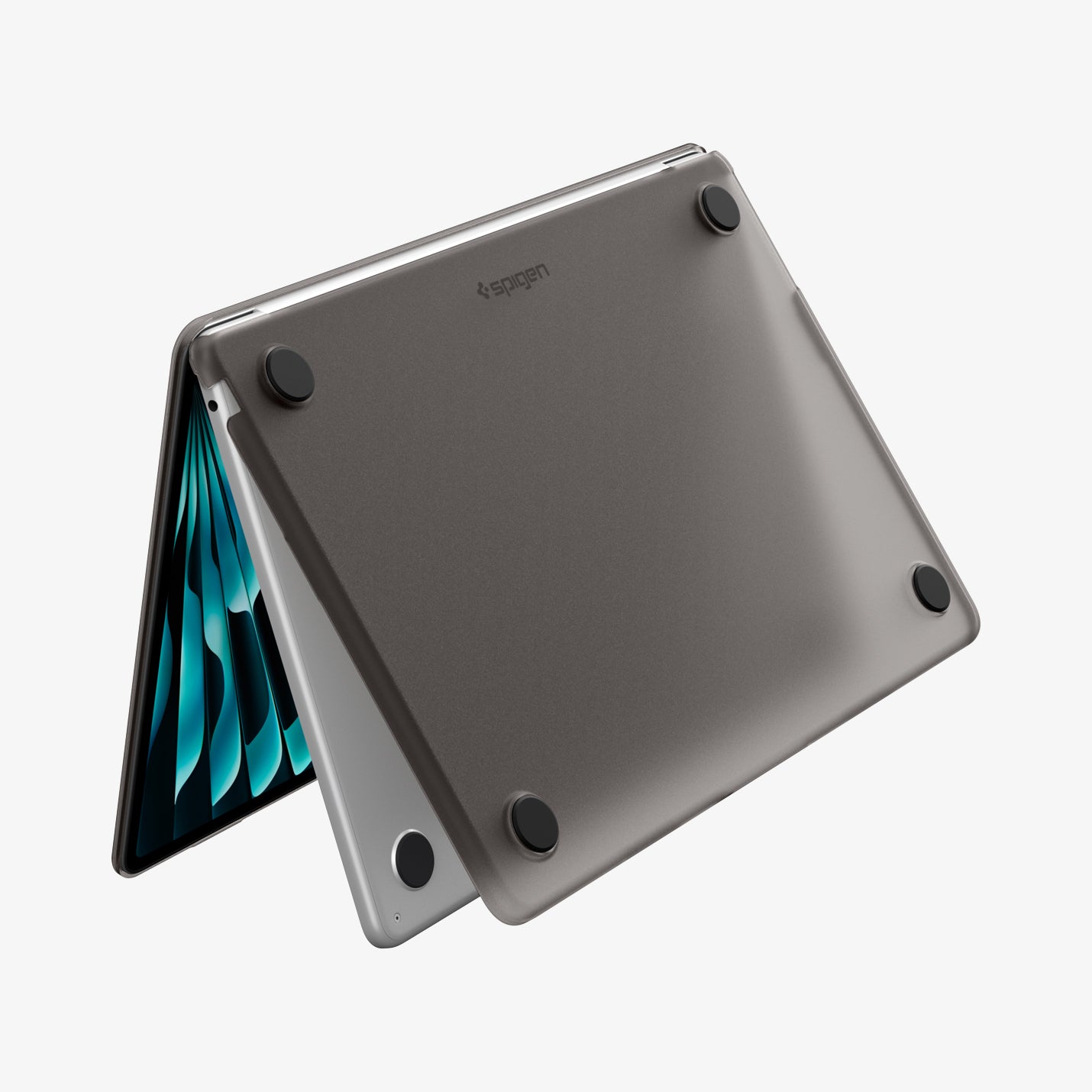 ACS11531 - MacBook Pro 13-inch Air Skin in Frost Black showing the bottom exterior with four rubber feet and the Spigen logo visible on a white background