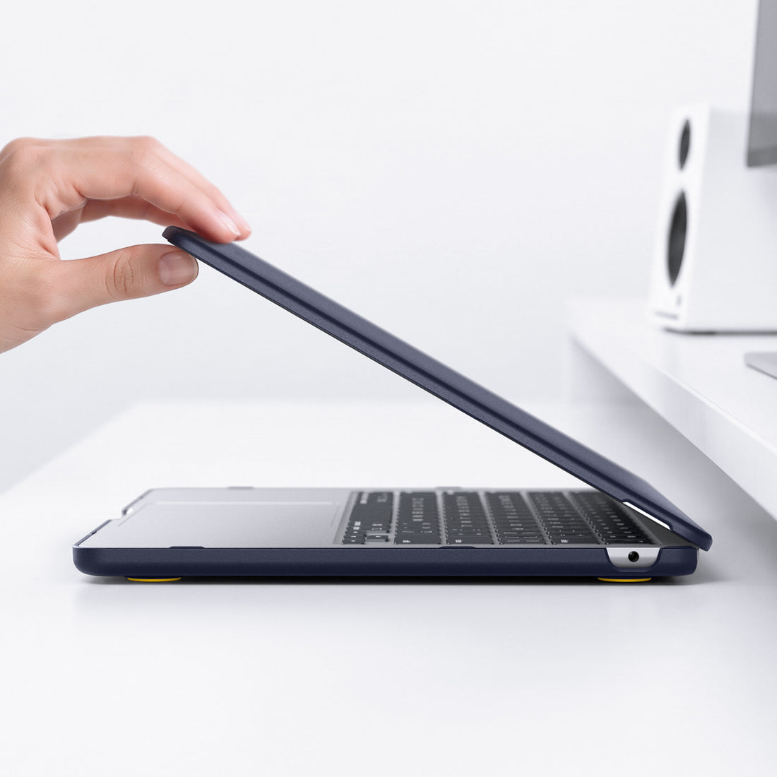 ACS11268 - MacBook Air 13-inch Nano Pop Blueberry Navy showing the laptop case opening with precise side cutouts for easy port access