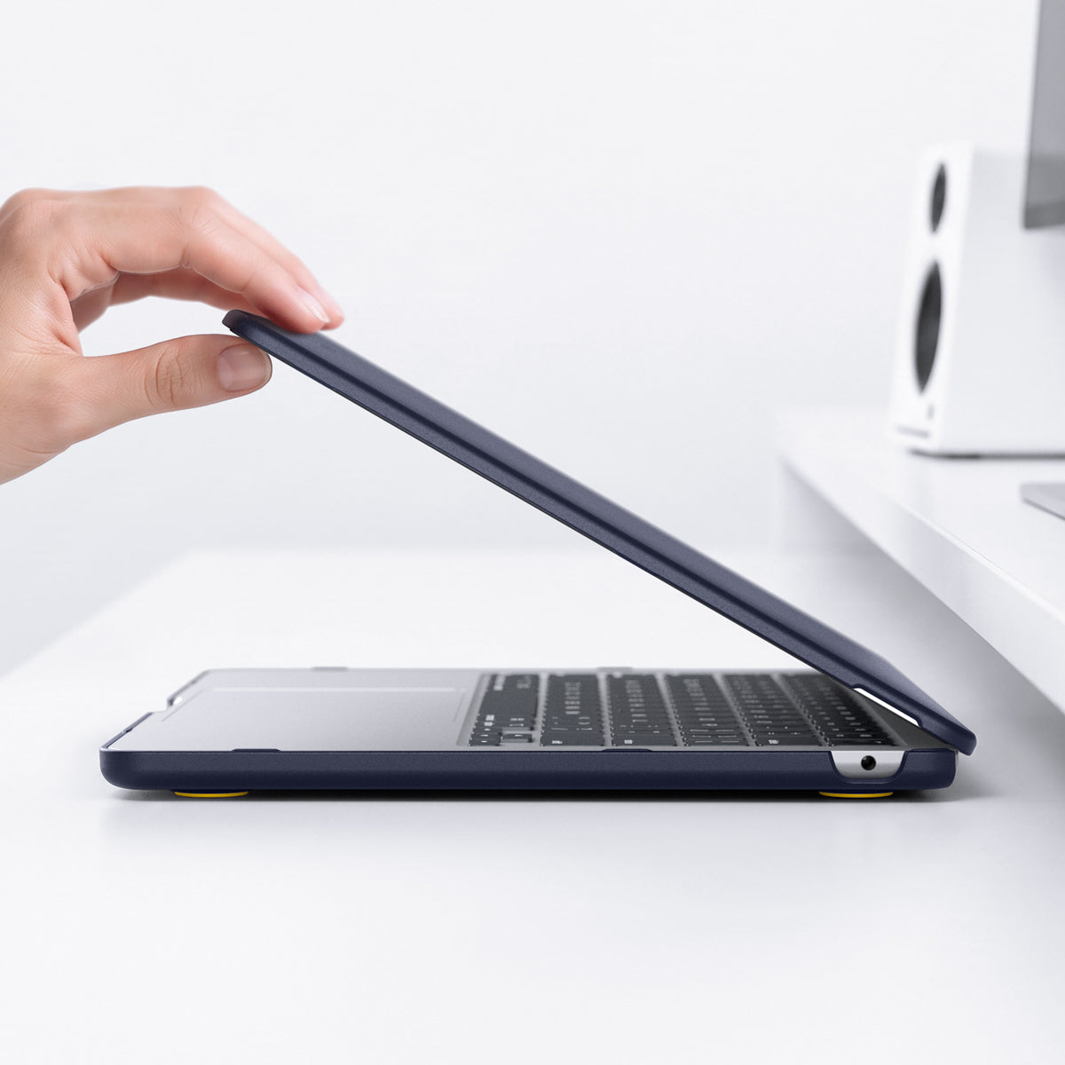 ACS11268 - MacBook Air 13-inch Nano Pop Blueberry Navy showing the laptop case opening with precise side cutouts for easy port access