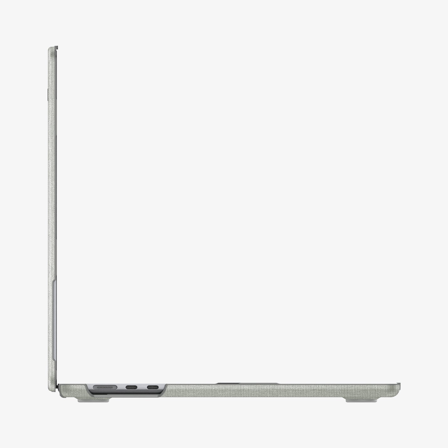 ACS10975 - MacBook Air 15-inch in Heather Gray showing the back and side and partial inner part of the device