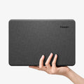 ACS11541 - MacBook Neo 13-inch Urban Fit in Black showing hand holding closed Urban Fit case in heather gray fabric