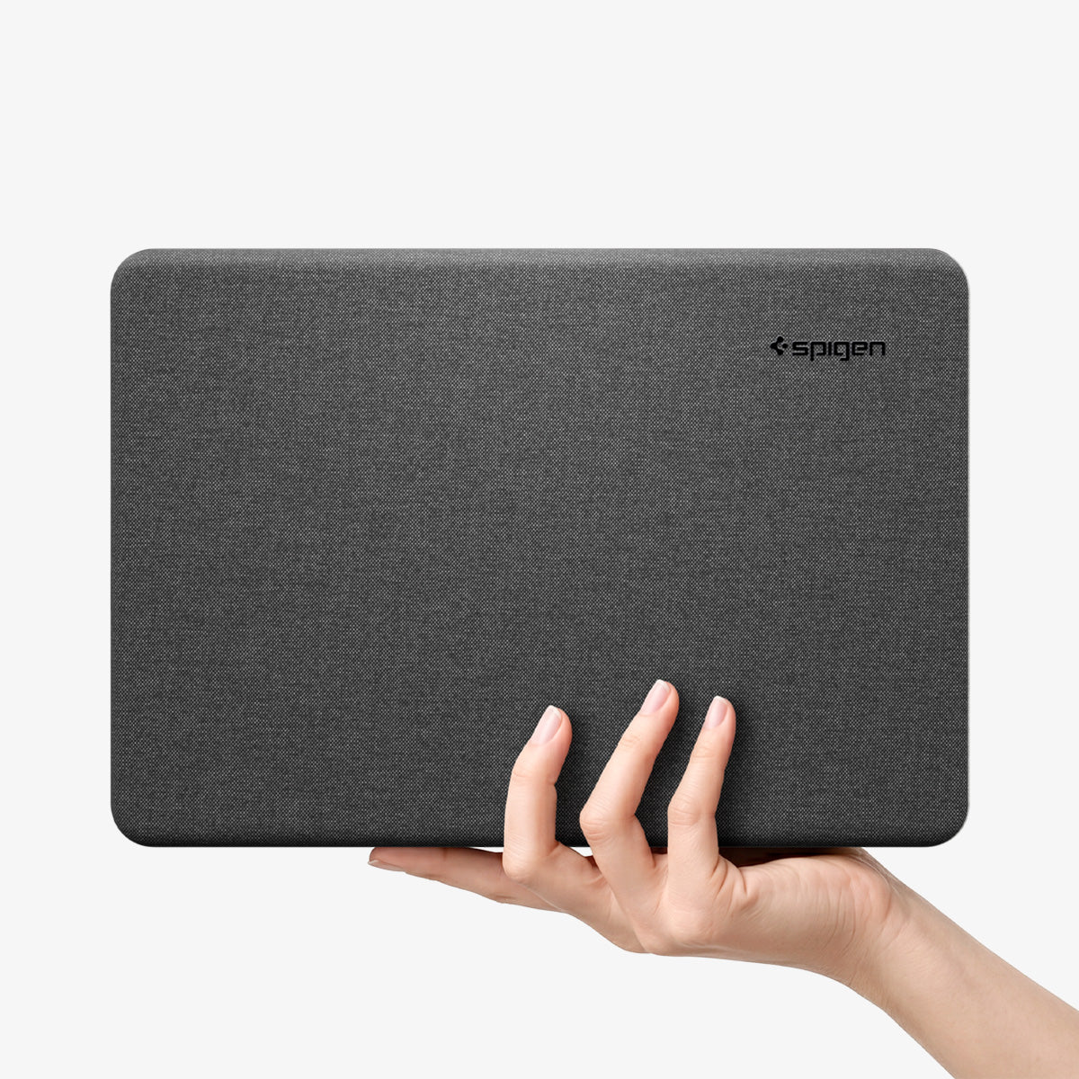 ACS11541 - MacBook Neo 13-inch Urban Fit in Black showing hand holding closed Urban Fit case in heather gray fabric