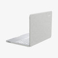 ACS11542 - MacBook Neo 13-inch Urban Fit in Heather Gray showing side view of MacBook open in Urban Fit case, keyboard visible