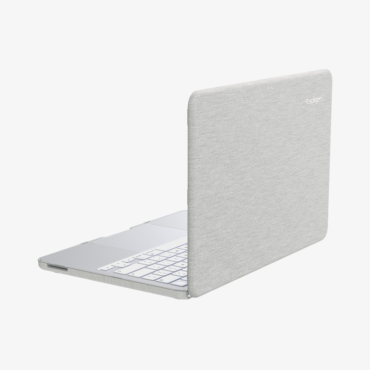 ACS11542 - MacBook Neo 13-inch Urban Fit in Heather Gray showing side view of MacBook open in Urban Fit case, keyboard visible