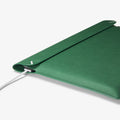 AFA06417 - MacBook Pro 14-inch Valentinus Laptop Pouch in JeJu Green side profile showing slim leather design with device inside and charger connected