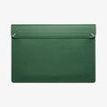AFA06417 - MacBook Pro 14-inch Valentinus Laptop Pouch in JeJu Green front view with magnetic flap closure in brown leather finish