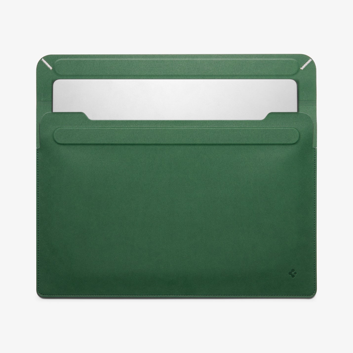 AFA06417 - MacBook Pro 14-inch Valentinus Laptop Pouch in JeJu Green partially opened revealing laptop sticking out