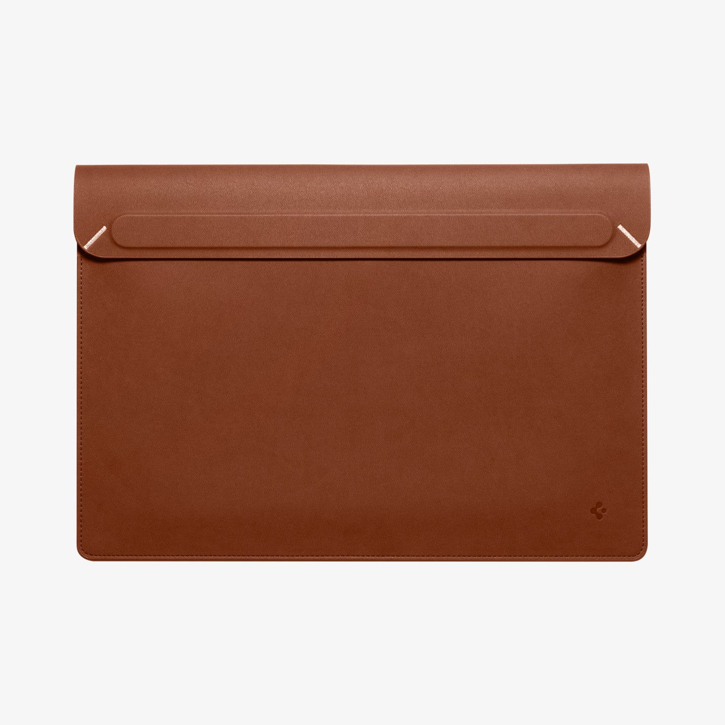 AFA06416 - Spigen Valentinus MacBook Sleeve front view with magnetic flap closure in brown leather finish