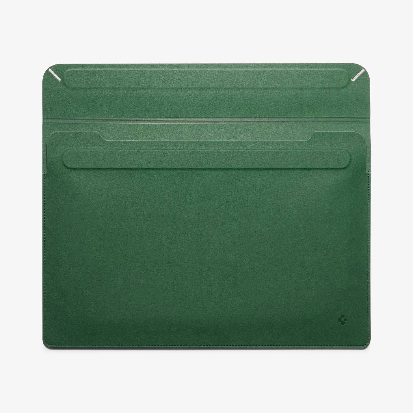 AFA06417 - MacBook Pro 14-inch Valentinus Laptop Pouch in JeJu Green open flat layout showing flexible leather construction