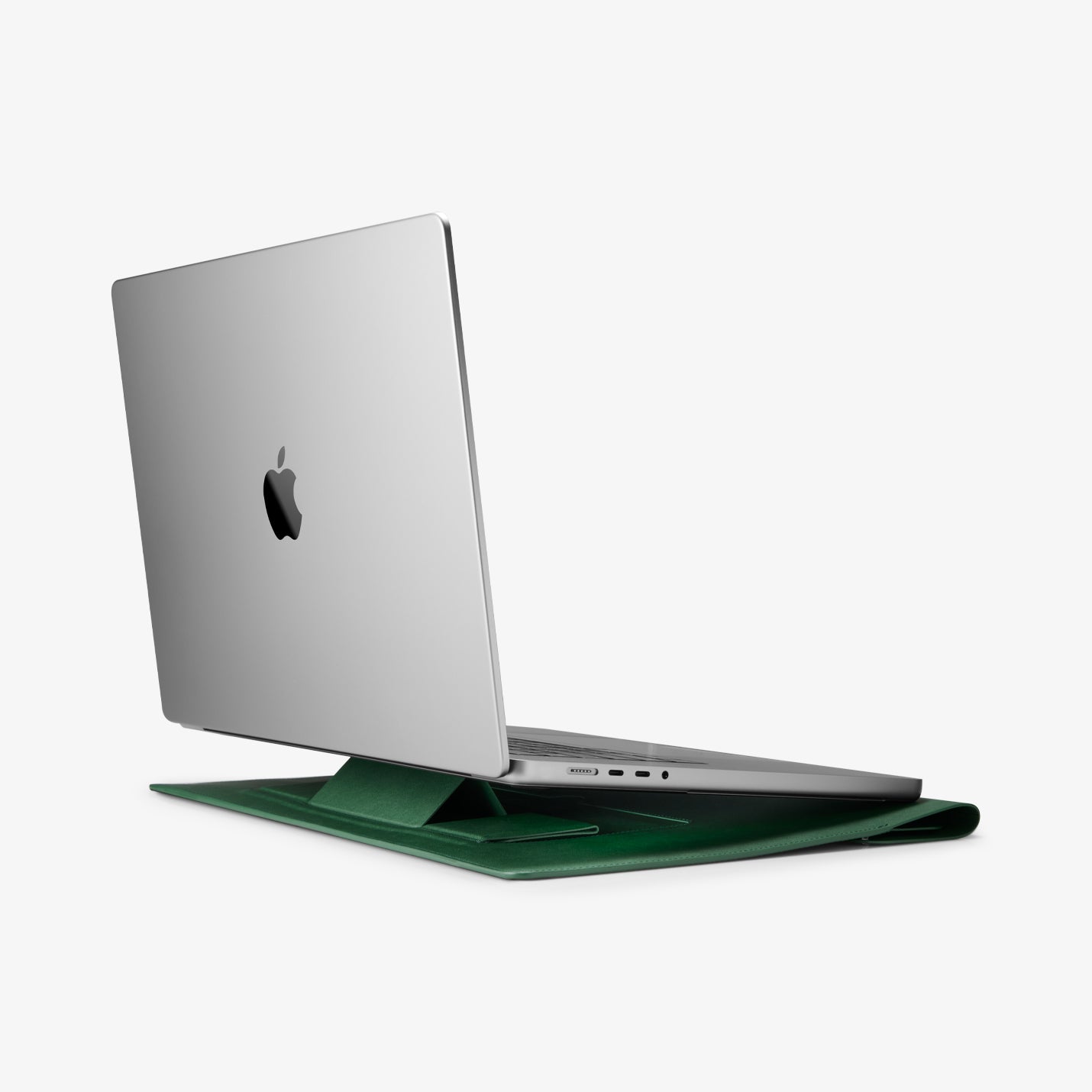 AFA06423 - MacBook Pro 14-inch Valentinus S Laptop Pouch in Jeju Green dual stand structure supporting laptop with stable elevated viewing angle