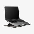 AFA06421 - Spigen Valentinus MacBook Sleeve ergonomic stand position with MacBook open for comfortable typing
