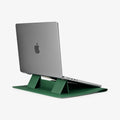 AFA06423 - MacBook Pro 14-inch Valentinus S Laptop Pouch in Jeju Green built in stand supporting laptop at elevated typing angle