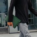 AFA06423 - MacBook Pro 14-inch Valentinus S Laptop Pouch in Jeju Green being carried by hand outdoors