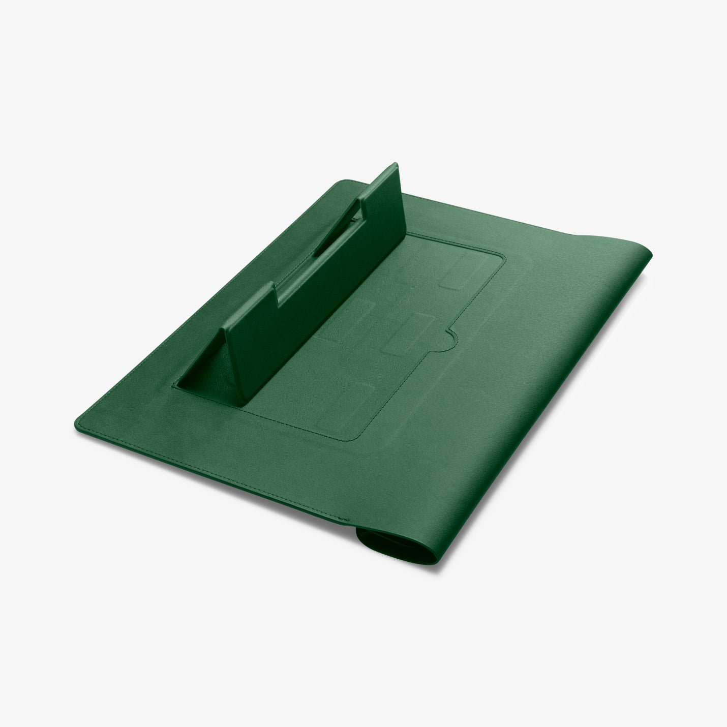 AFA06423 - MacBook Pro 14-inch Valentinus S Laptop Pouch in Jeju Green high angle stand configuration for ergonomic laptop viewing