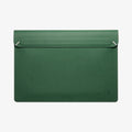 AFA06420 - MacBook Pro 16-inch Valentinus Laptop Pouch in JeJu Green front view with magnetic flap closure in brown leather finish