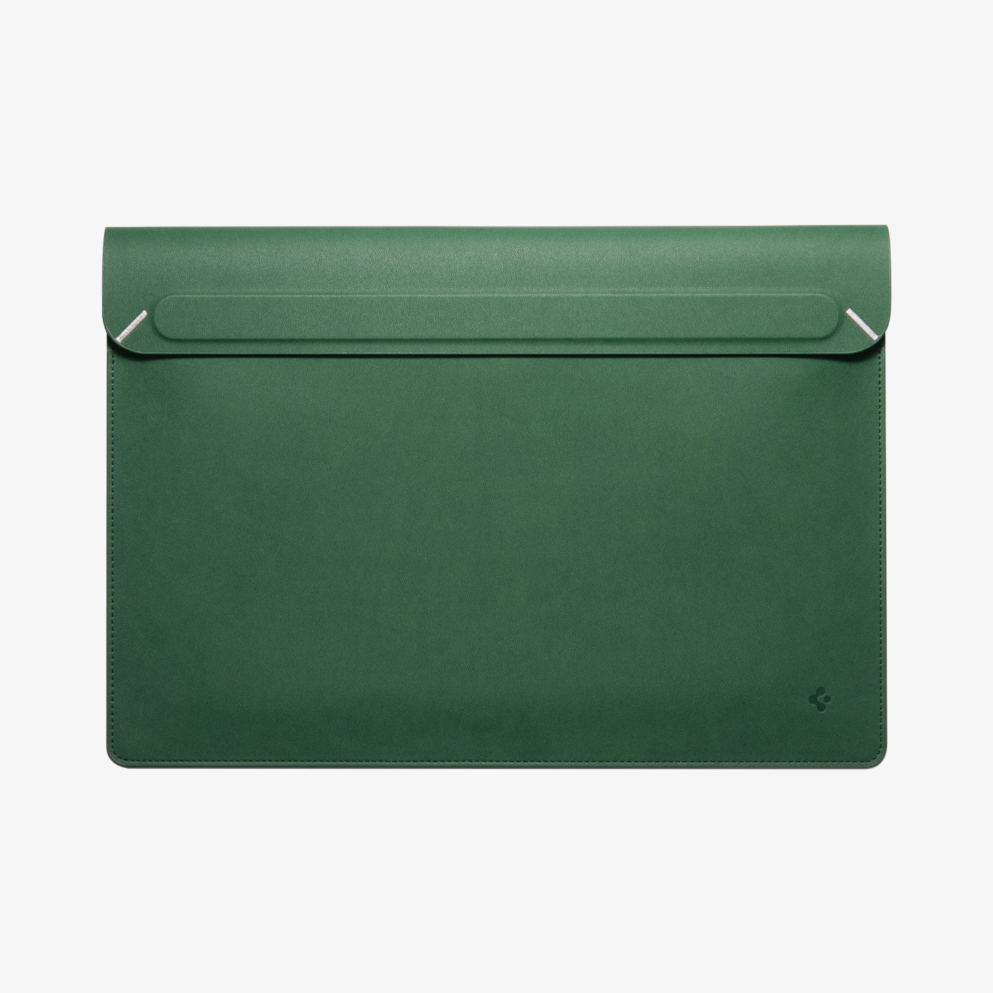AFA06420 - MacBook Pro 16-inch Valentinus Laptop Pouch in JeJu Green front view with magnetic flap closure in brown leather finish