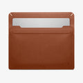 AFA06419 - MacBook Pro 16-inch Valentinus Laptop Pouch in Classic Brown partially opened revealing laptop sticking out