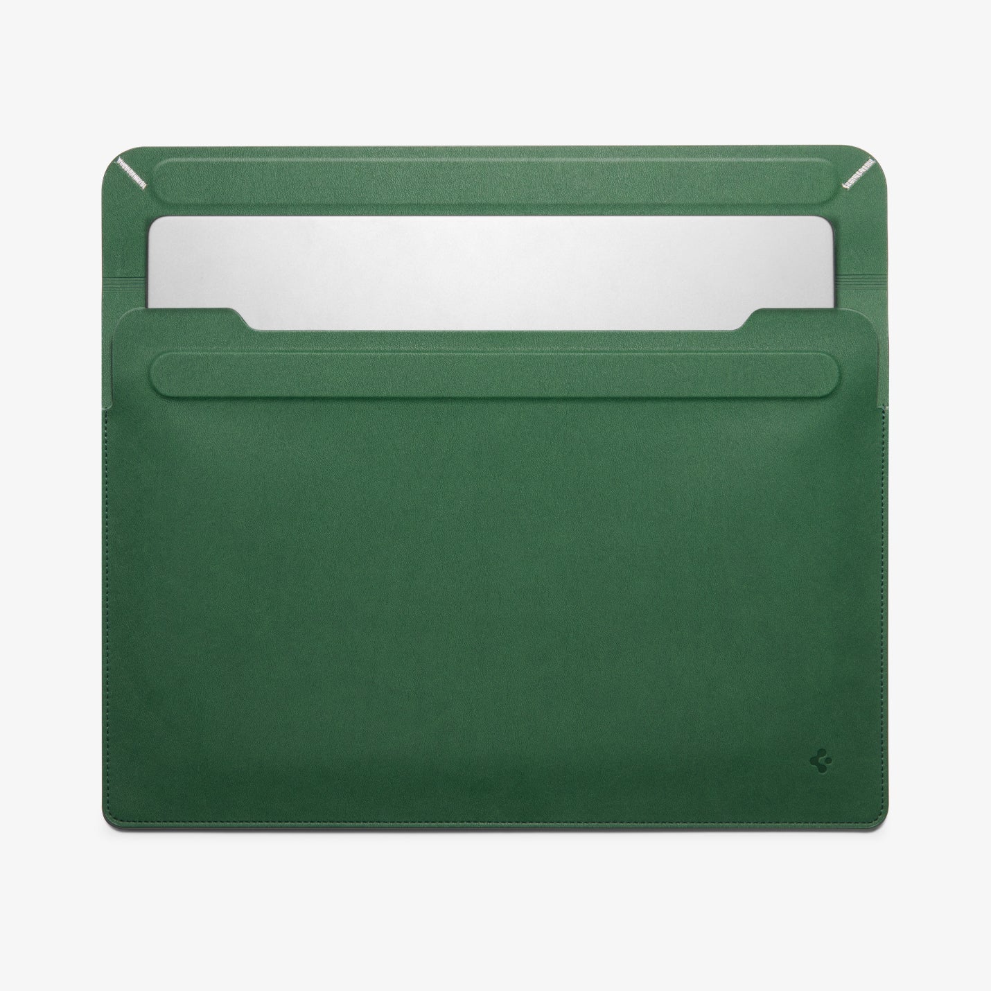 AFA06420 - MacBook Pro 16-inch Valentinus Laptop Pouch in JeJu Green partially opened revealing laptop sticking out