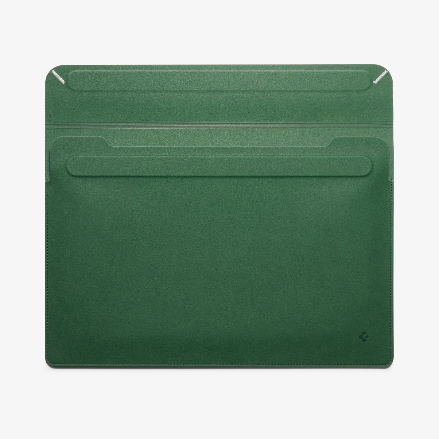 AFA06420 - MacBook Pro 16-inch Valentinus Laptop Pouch in JeJu Green open flat layout showing flexible leather construction