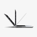 ACS11526 - MacBook Pro 16-inch Air Skin in Frost Clear showing three MacBook units opened at different angles to demonstrate the case allows full range of motion beyond 90 degrees