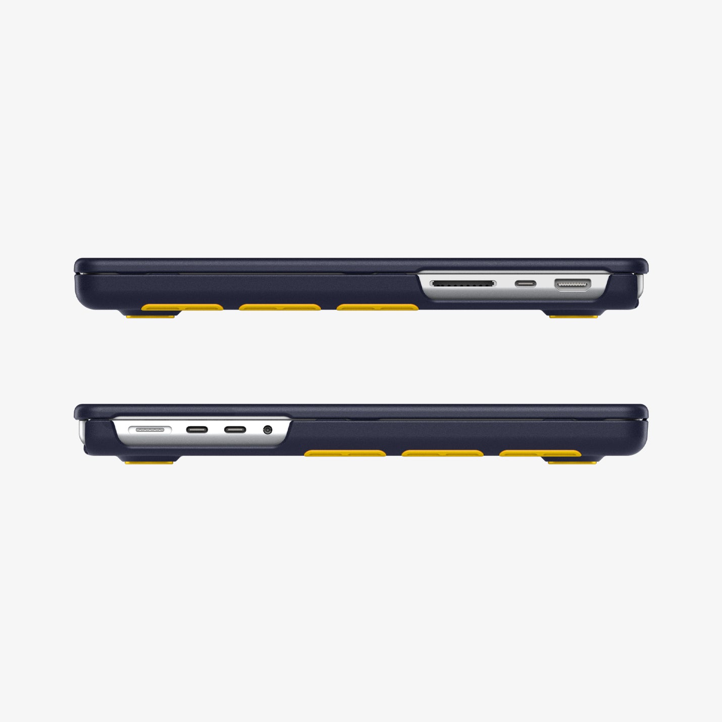 ACS11271 - MacBook Pro 14-inch Nano Pop Blueberry Navy showing side views with open cutouts for ports and ventilation