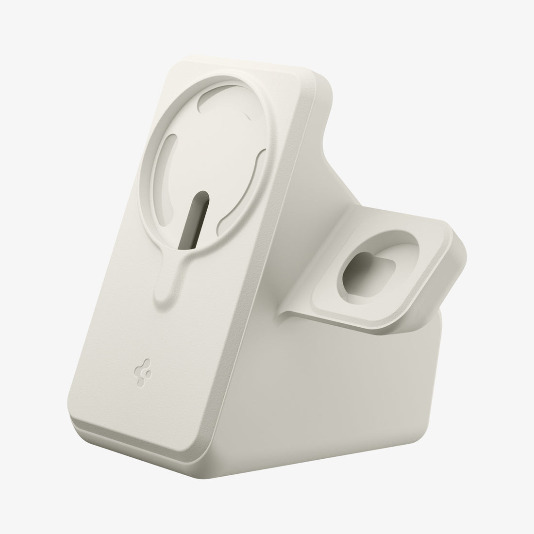 AMP09173 - Magsafe Duo Charger Stand (Mag Fit) in Dune Beige showing the front and partial side of charger stand for phone and watch