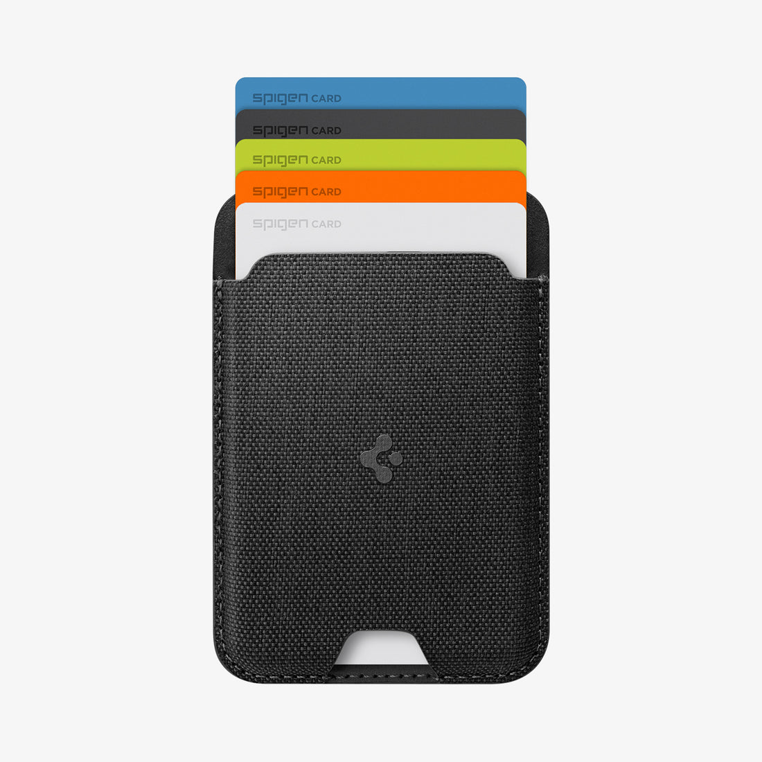 AFA11335 - Spigen MagFit Urban Fit Wallet close up showing fabric card holder with five cards inserted