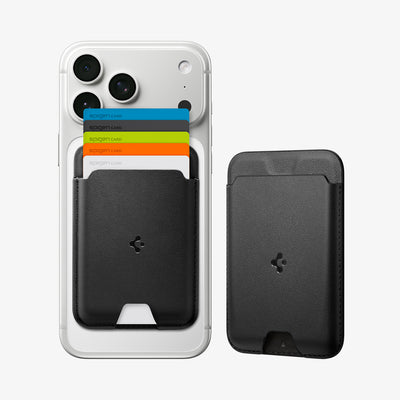AFA11337 - Spigen Valentinus MagFit Wallet attached to iPhone with five cards inserted