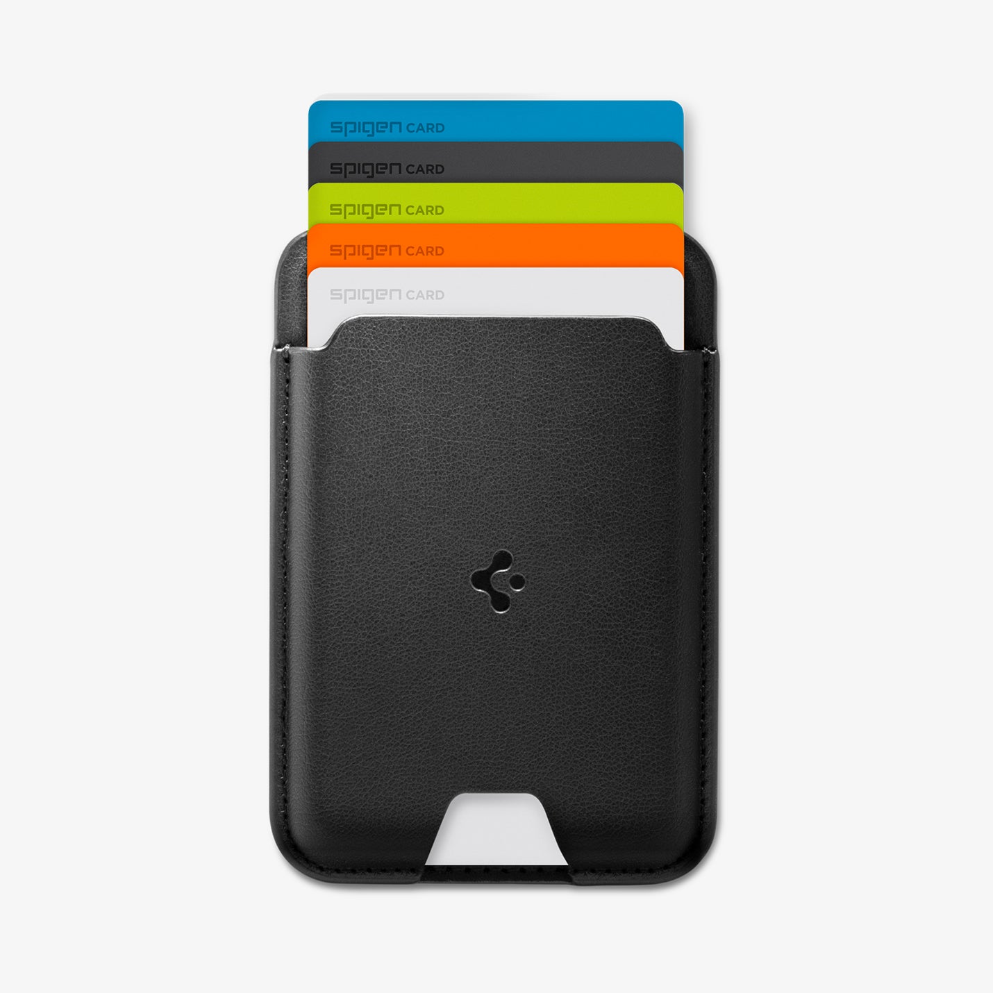 AFA11337 - Spigen Valentinus MagFit Wallet holding five cards with leather texture front view