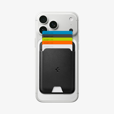 AFA11337 - Spigen Valentinus MagFit Wallet attached to iPhone holding five cards front view