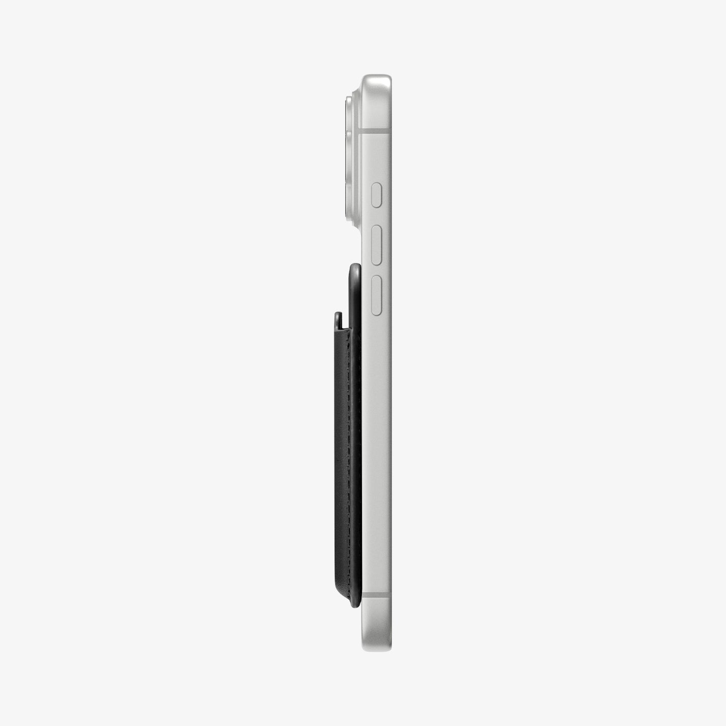 AFA11337 - Spigen Valentinus MagFit Wallet side profile attached to iPhone showing slim thickness