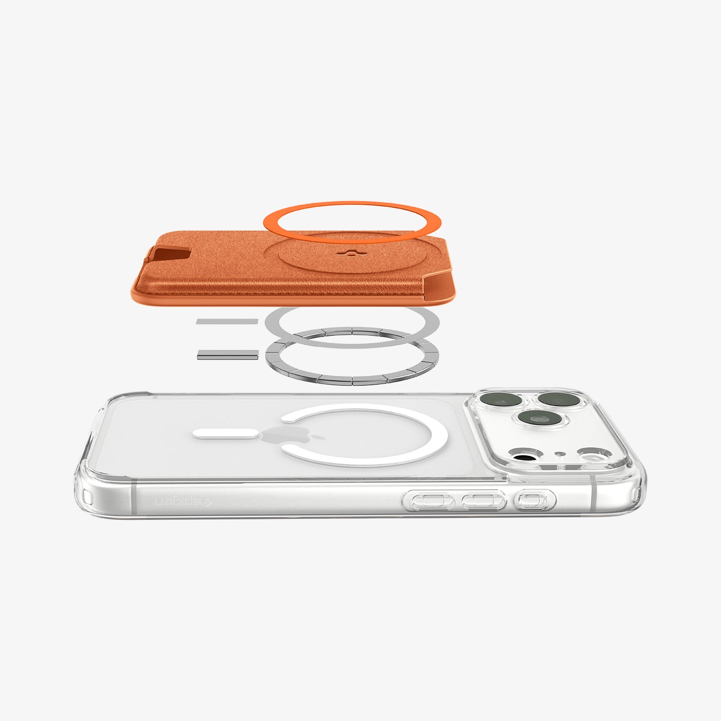 AFA11340 - MagSafe Card Holder Valentinus | 3 Cards (Mag Fit+) in Metallic Orange showing different layers