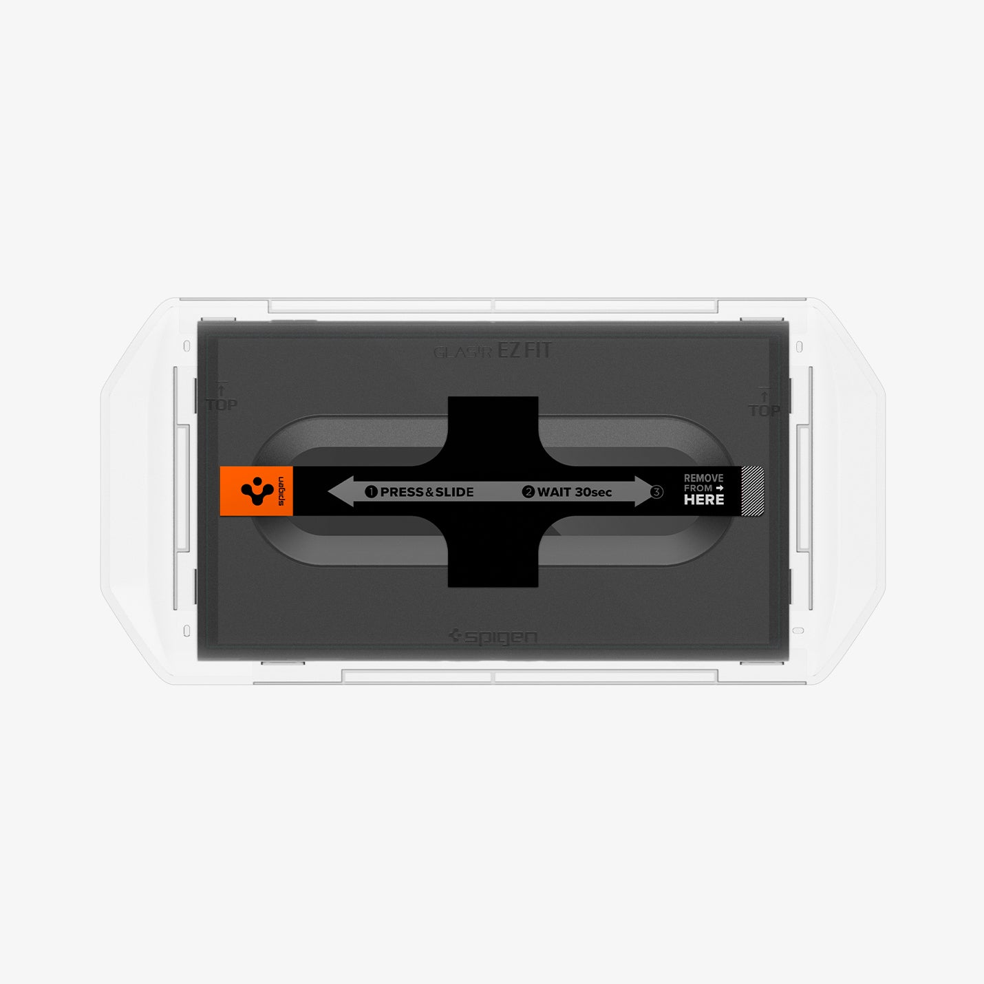 AGL09111 - Nintendo Switch 2 GLAS.tR EZ Fit in Clear showing the front of the installation tray attached to the device