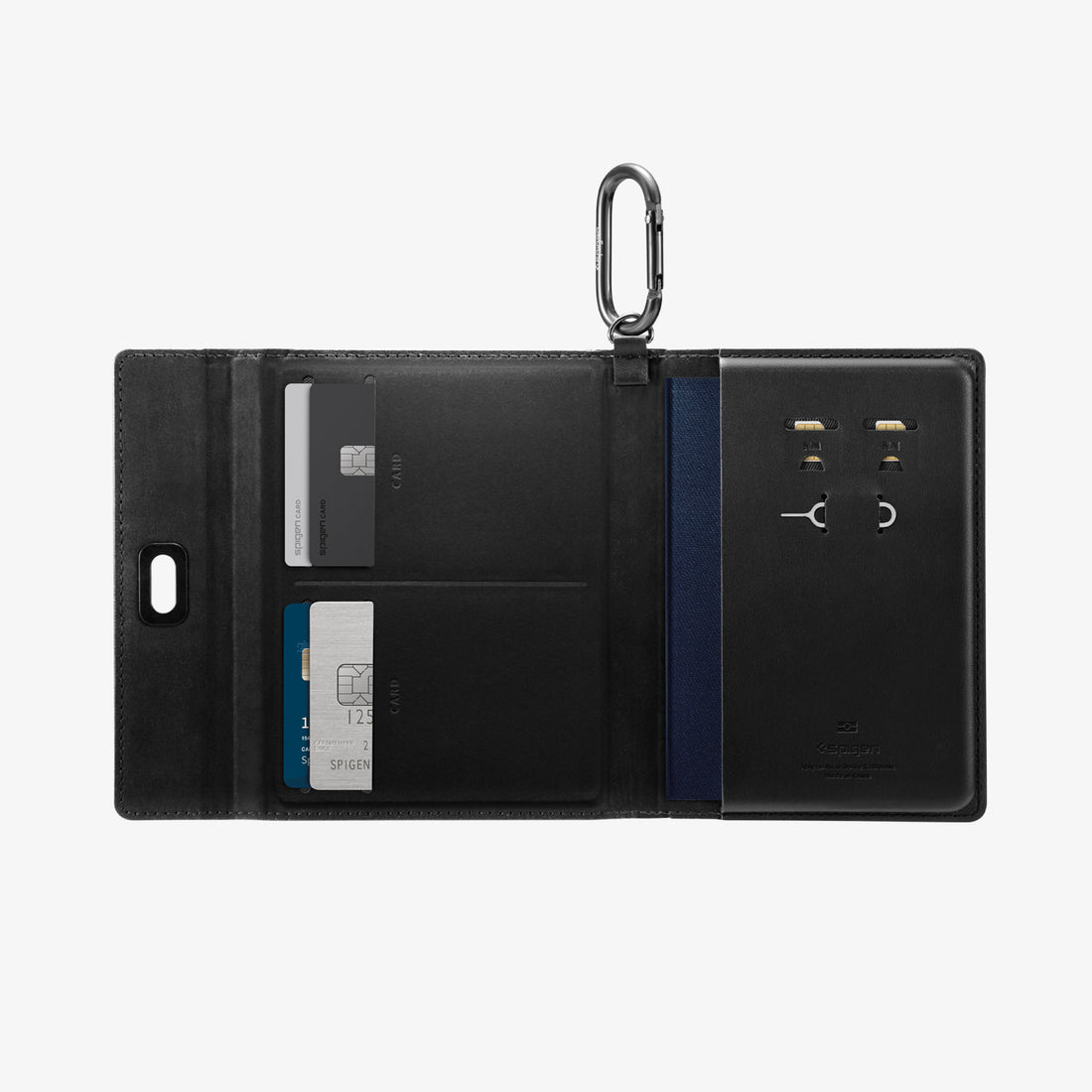 AFA08852 - Passport Holder AirTag in Black showing the front, partial back and sides