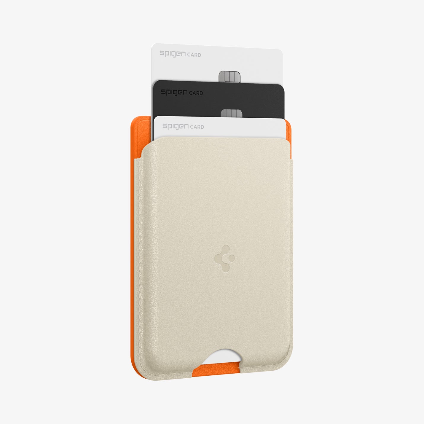 AFA09233 - Galaxy S25 Case MagSafe Card Holder Nano Pop (MagFit) in Orange Beige showing the front, partial side with 3 cards inserted