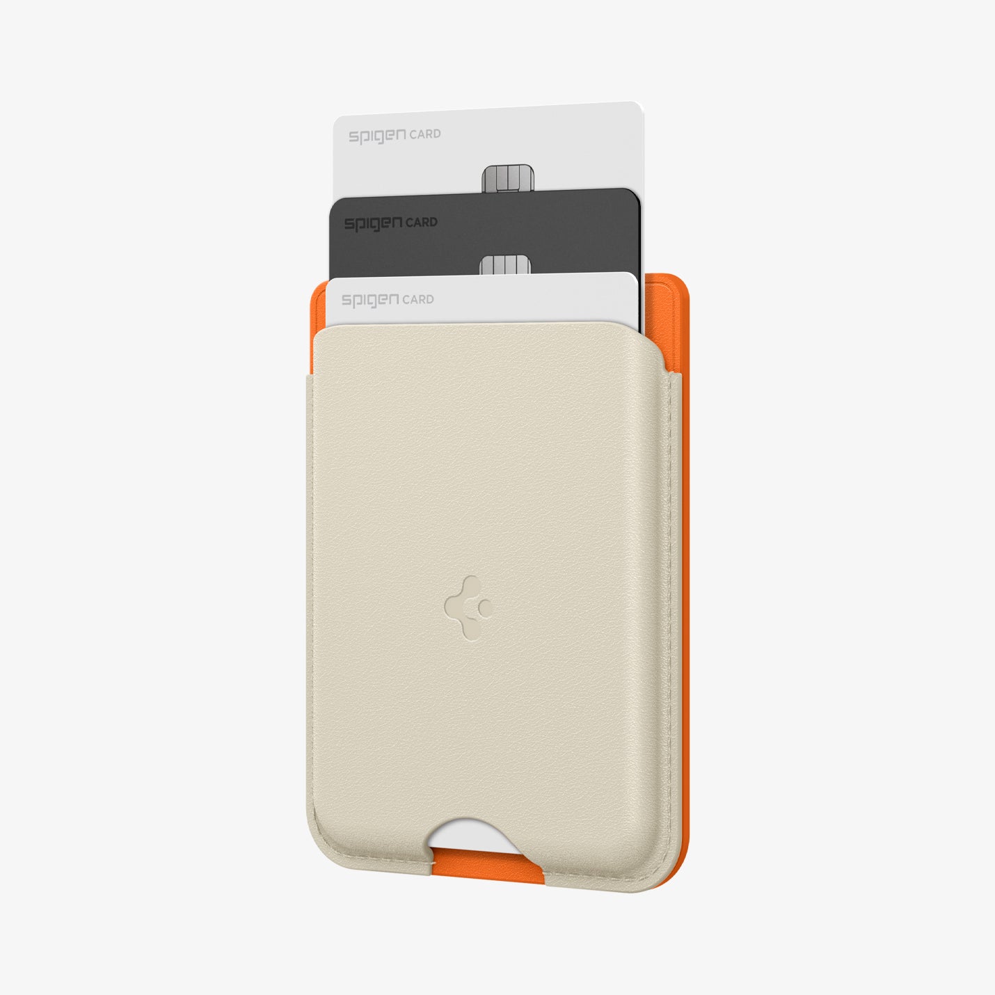 AFA09233 - Galaxy S25 Case MagSafe Card Holder Nano Pop (MagFit) in Orange Beige showing the front, partial side with 3 cards inserted