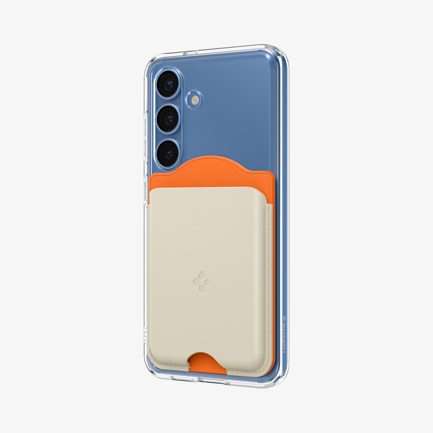 AFA09233 - Galaxy S25 Case MagSafe Card Holder Nano Pop (MagFit) in Orange Beige showing the front, partial side attached