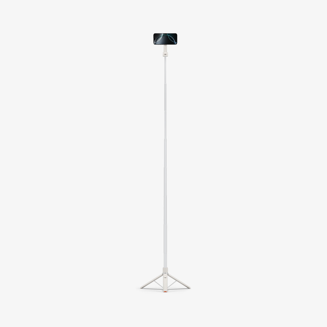 AMP09535 - s581w selfie stick magfit in dune beige showing the front of the device, attached to a selfie stick, extended with a stand