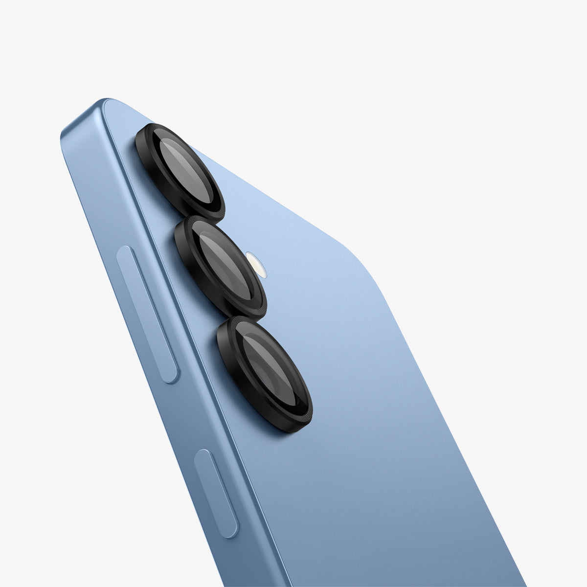 AGL09090 - Galaxy S25 Optik Pro EZ Fit Lens Protector in Black showing the partial back and side of the device with installed lens protector