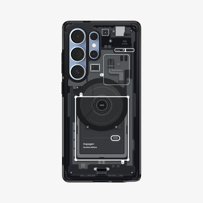 ACS08957 - Galaxy S25 Ultra Case Ultra Hybrid Metal Ring Zero One (MagFit + Qi2 Ready) in Zero One Black showing the back