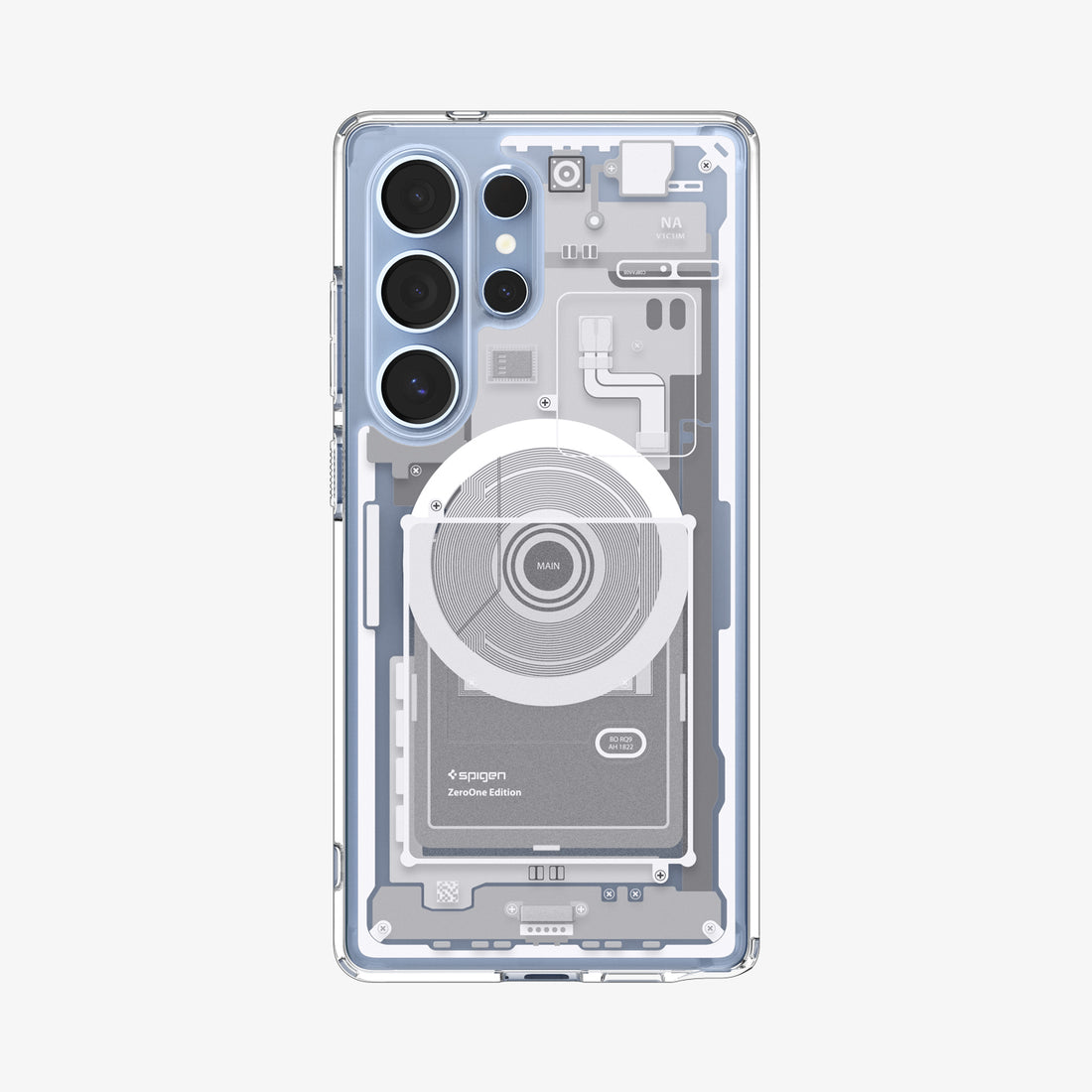 ACS08958 - Galaxy S25 Ultra Case Ultra Hybrid Metal Ring Zero One (MagFit + Qi2 Ready) in Zero One White showing the back