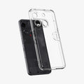 ACS08567 - Nothing Phone (3) Case Ultra Hybrid in Crystal Clear showing the back and partial side, hovering in front of the device