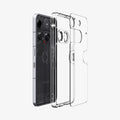 ACS08567 - Nothing Phone (3) Case Ultra Hybrid in Crystal Clear showing the detached backing of the case from the frame hovering in front of the device